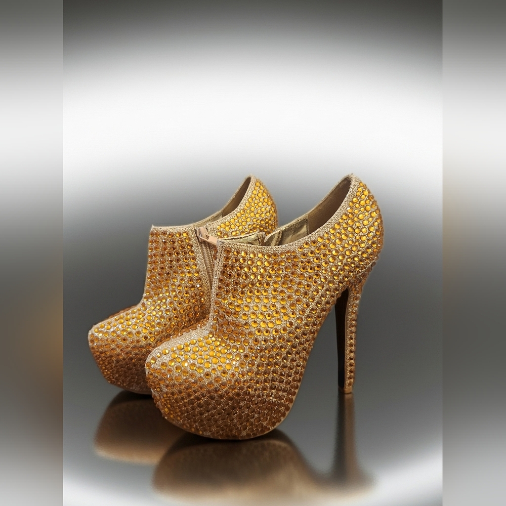 Gold Rhinestone Platform Heels